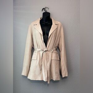 Bagatelle Collection Lightweight Tie Waist Blazer Jacket Beige Large Textured